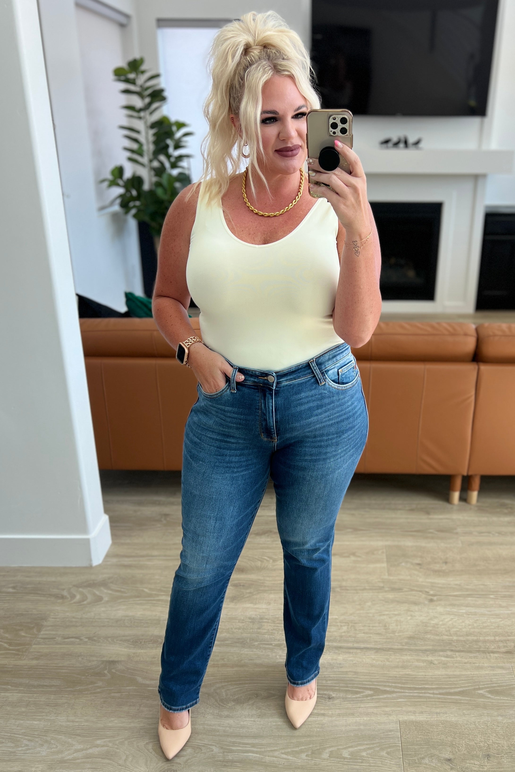 Estelle High Waist Thermal Straight Jeans - Judy Blue – Fallon Ave Boutique